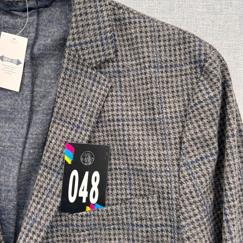 Lands End Houndstooth Windowpane Blazer Sport‎ Coat Men 44S Gray Wool Blend NWT